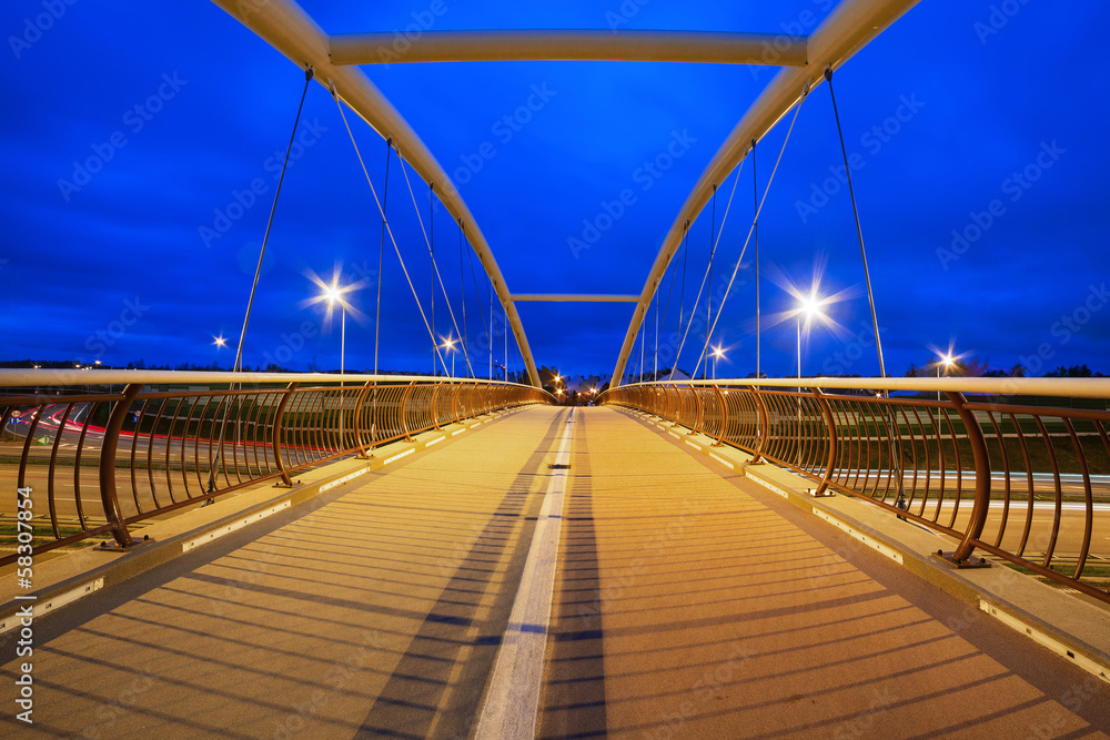 Architecture of highway viaduct at night in Gdansk, Poland