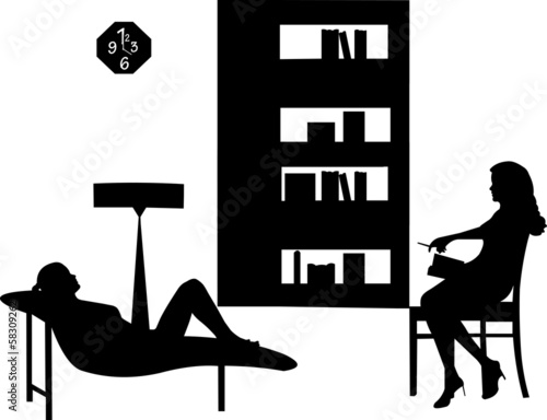 Woman in psychotherapy with a therapist silhouette