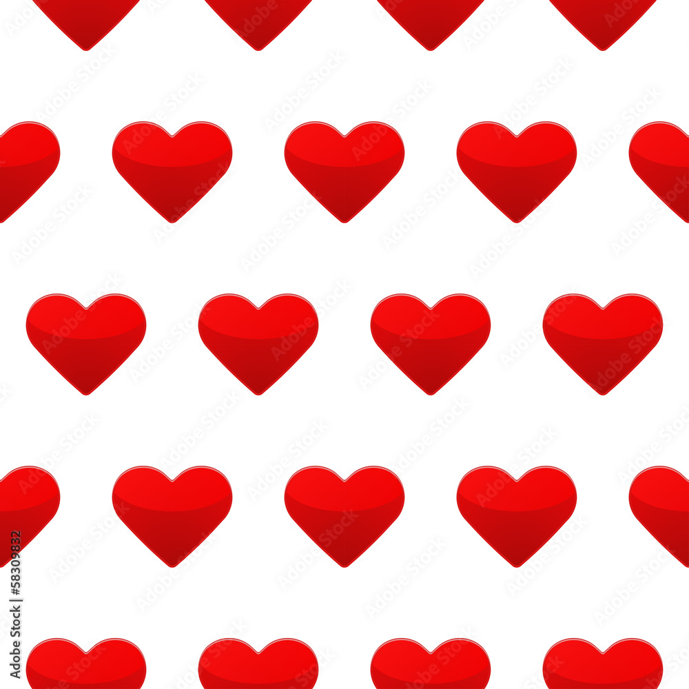 Red heart seamless pattern white background