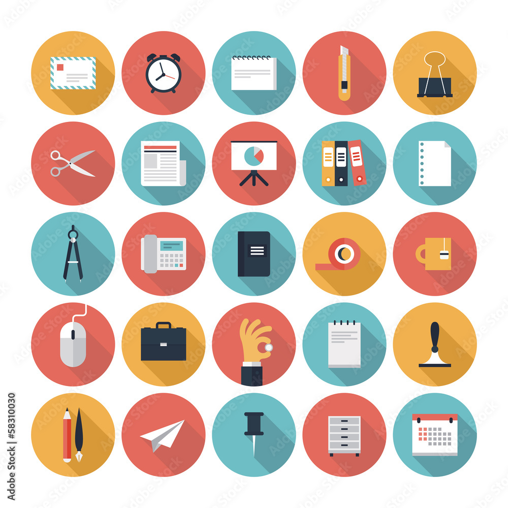 Business and office flat icons set Business and office flat icons set