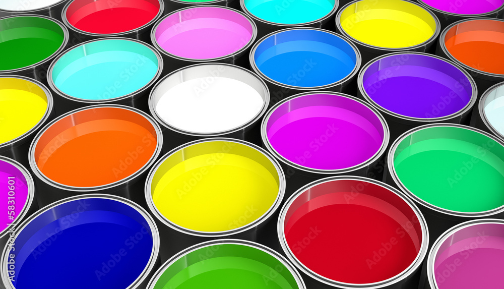 Paint buckets - with colored paint Paint buckets - with colored paint