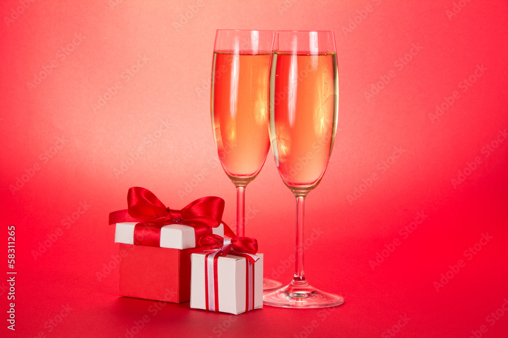 Wine glasses and two gift boxes Wine glasses and two gift boxes