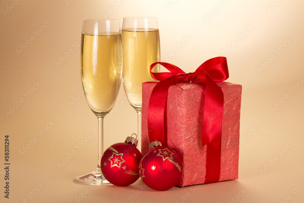 Glasses with champagne, christmas gift Glasses with champagne, christmas gift