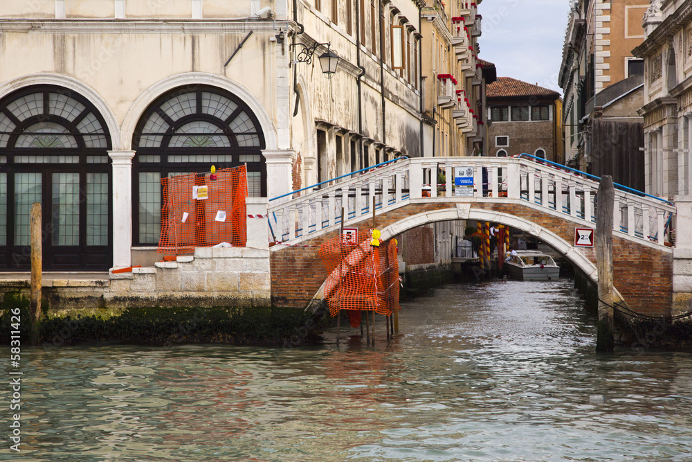 Footbridge over a canal, Venice, Veneto, Italy