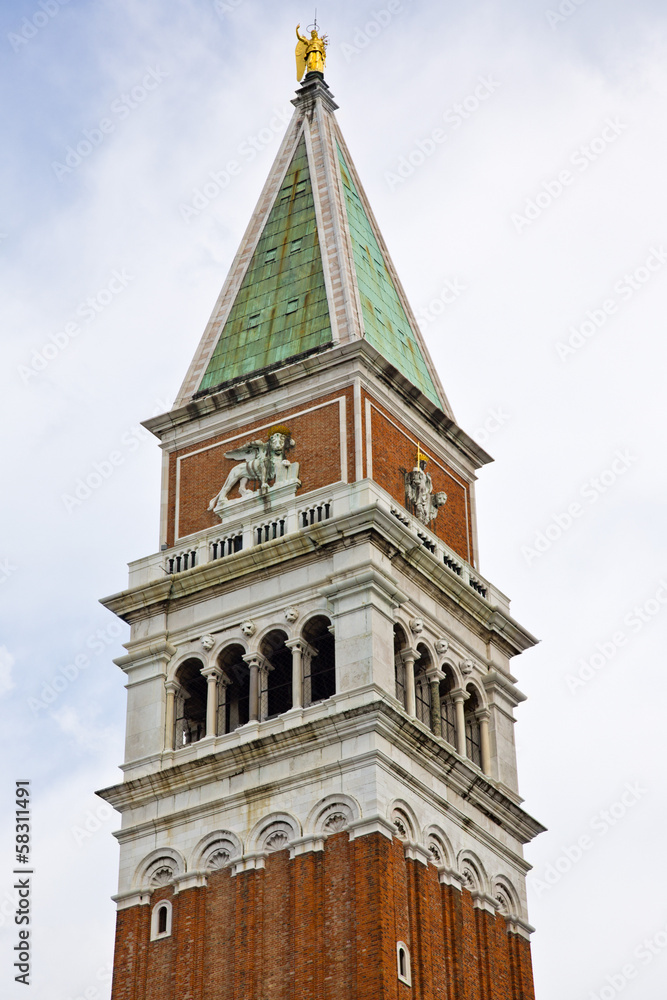 Low angle view of a bell tower, St Mark's Campanile, Doges Palace, Venice, Veneto, Italy