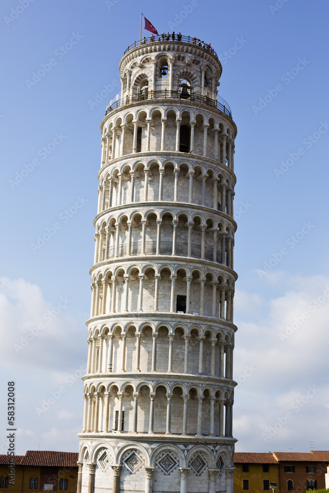 Low angle view of a tower, Leaning Tower of Pisa, Piazza dei Miracoli, Pisa, Tuscany, Italy