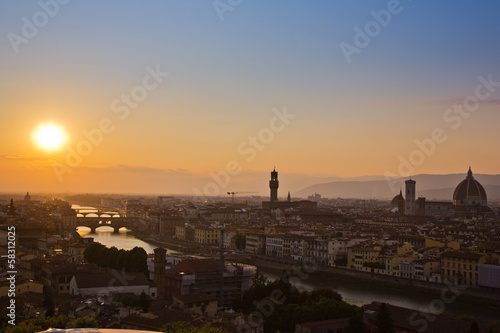 Palazzo Vecchio and Duomo Santa Maria Del Fiore at dusk, Florence, Tuscany, Italy © imagedb.com