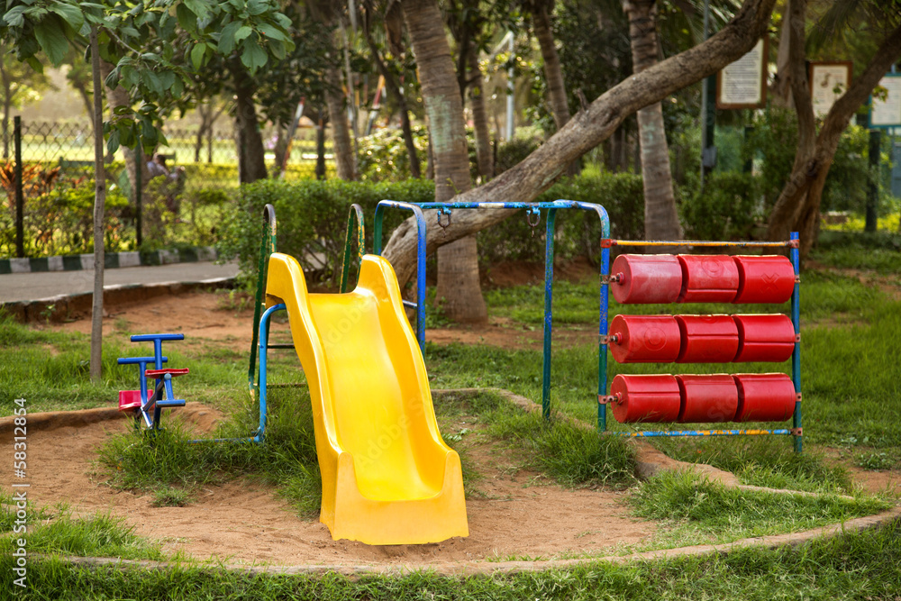 Play equipment in a park, Visakhapatnam, Andhra Pradesh, India Play equipment in a park, Visakhapatnam, Andhra Pradesh, India