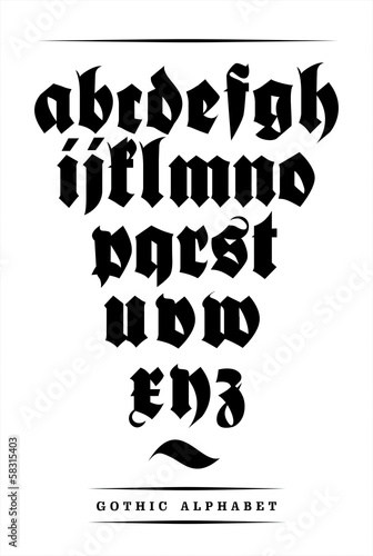 Vector gothic font alphabet with decorations