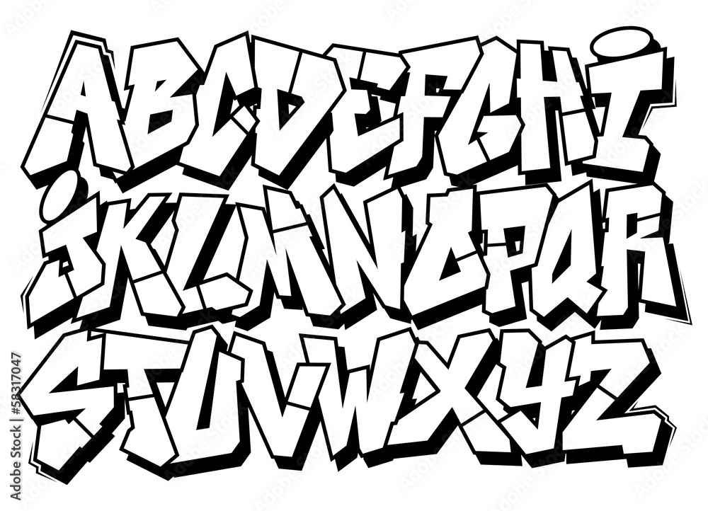 Classic street art graffiti font type. Vector alphabet - obrazy, fototapety, plakaty 