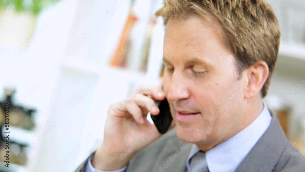 Good News Male Caucasian Business Advisor Working Home Good News Male Caucasian Business Advisor Working Home