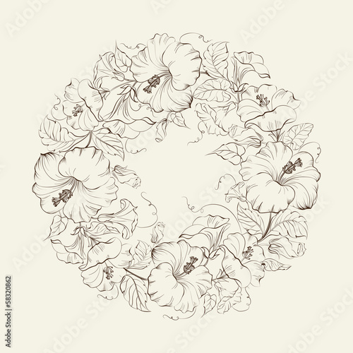 Hibiscuses wreath background.