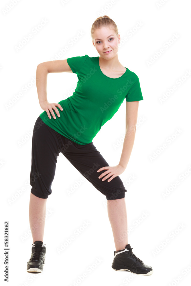 young sporty girl doing stretching exercise isolated young sporty girl doing stretching exercise isolated