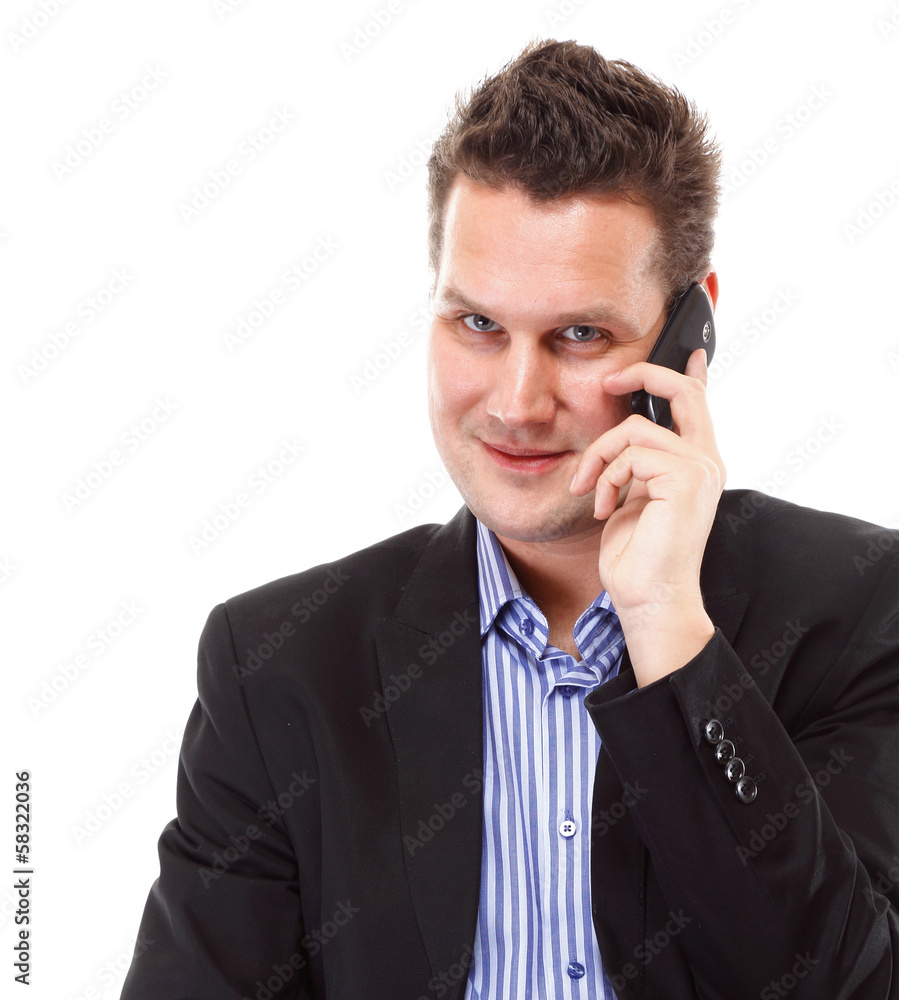businessman talking on mobile phone isolated businessman talking on mobile phone isolated