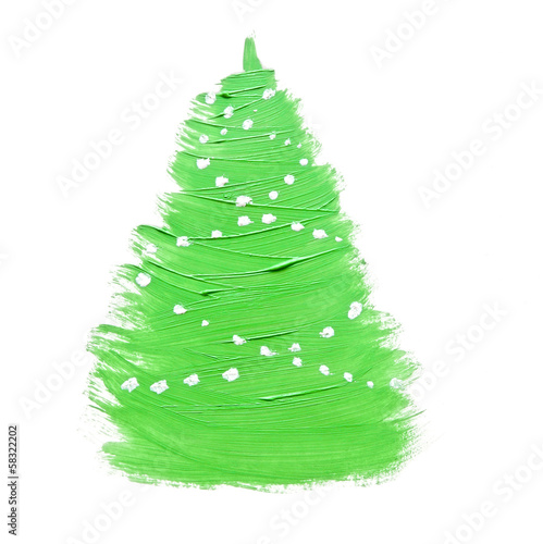 Colorful hand drawing green Christmas tree on white paper
