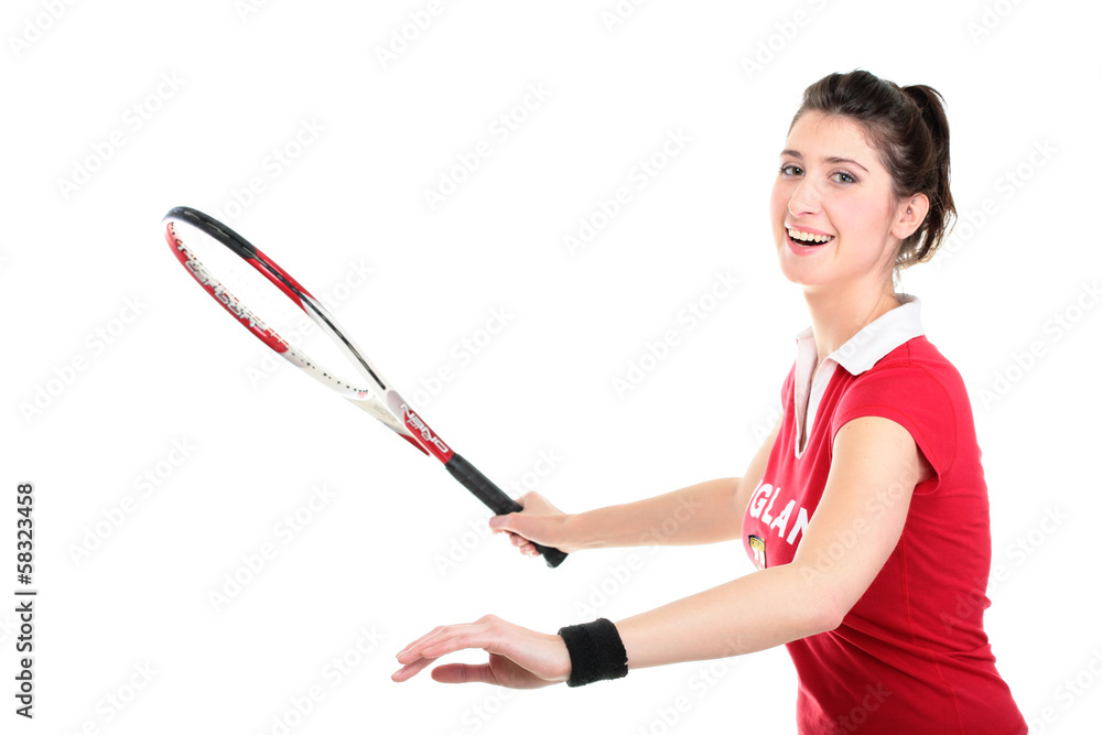 sport active woman with tennis racket isolated sport active woman with tennis racket isolated