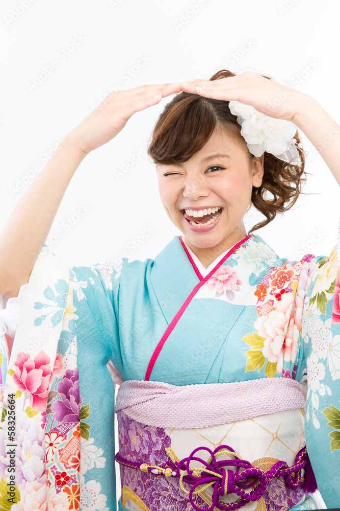 Beautiful asian kimono woman on white background Beautiful asian kimono woman on white background