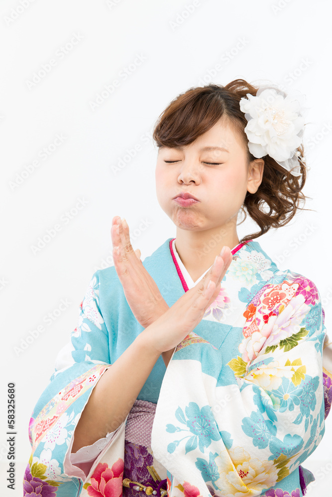 Beautiful asian kimono woman on white background Beautiful asian kimono woman on white background