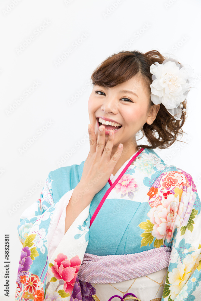 Beautiful asian kimono woman on white background Beautiful asian kimono woman on white background
