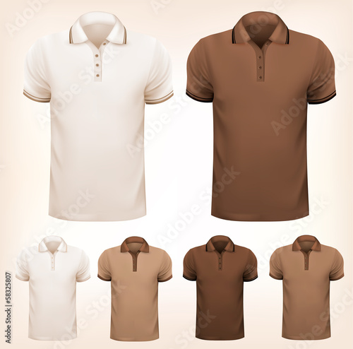 Retro set of colorful men t-shirts. Design template. Vector illu