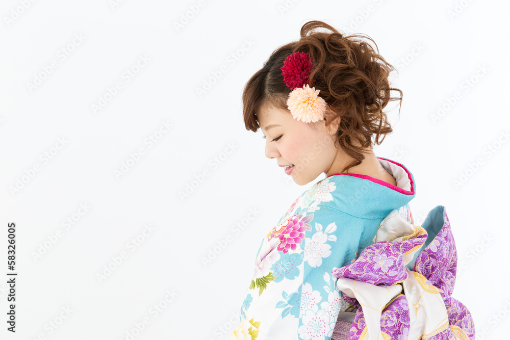 Beautiful asian kimono woman on white background Beautiful asian kimono woman on white background