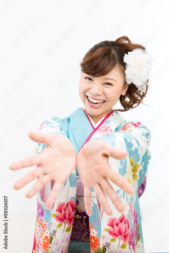 Beautiful asian kimono woman on white background Beautiful asian kimono woman on white background