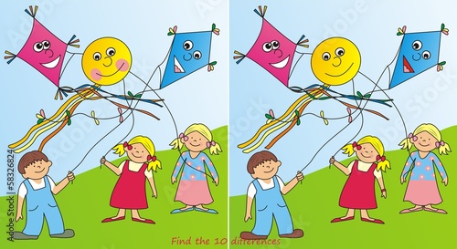 children and kites - 10 differences