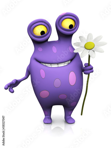 A spotted monster holding a big flower.