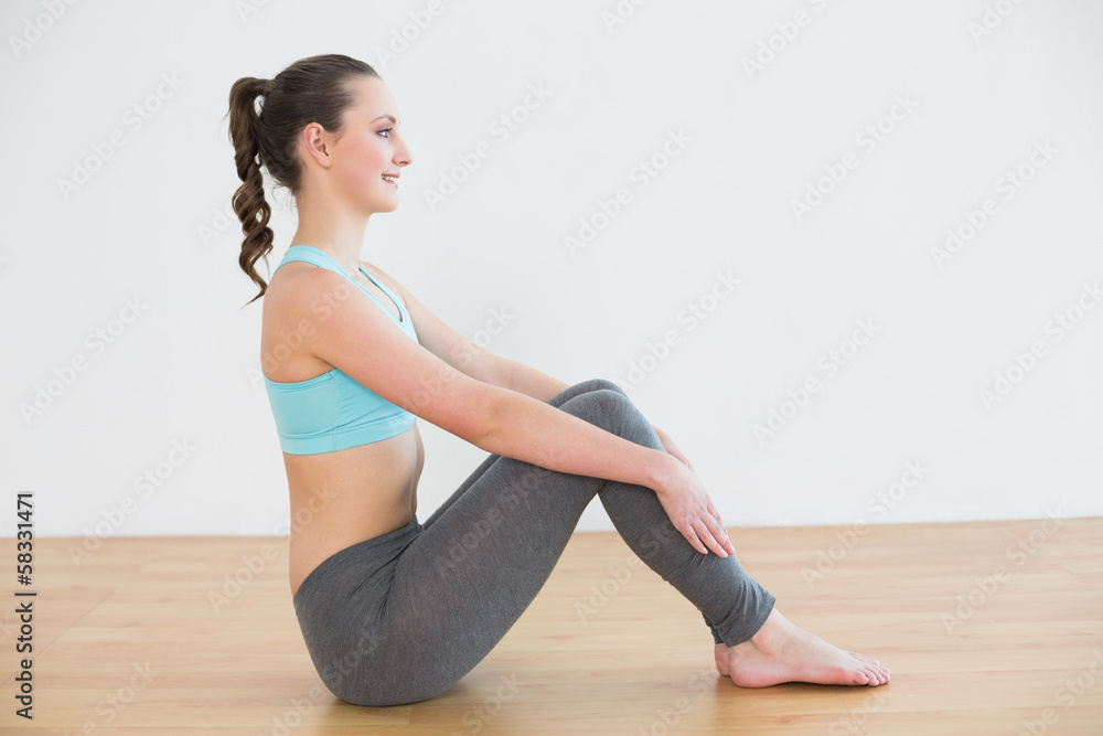 Side view of fit woman in fitness studio Side view of fit woman in fitness studio