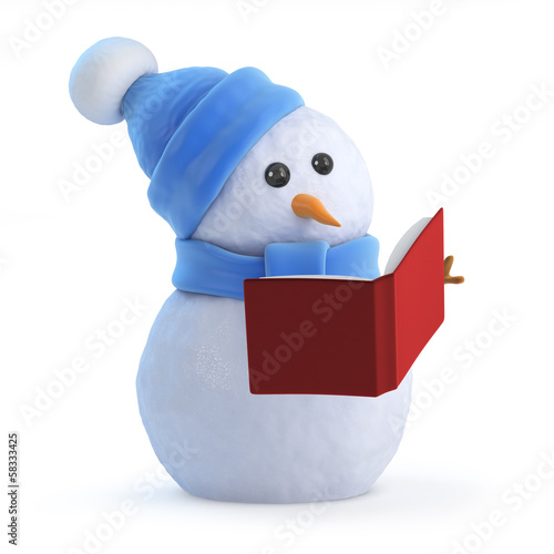 Snowman reads a book