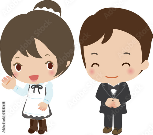 若いメイドの女性と執事の男性