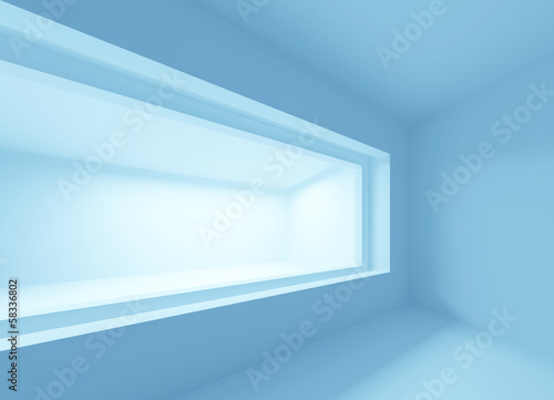Abstract blue architecture background. Empty 3d interior with wi