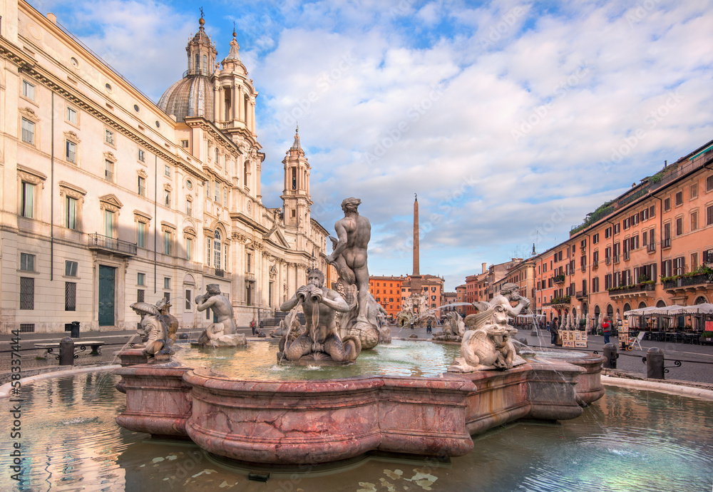 Obraz premium Piazza Navona, Fontana del Moro, 1654, Rzym