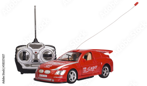 Remote controlled toy car with a game controller