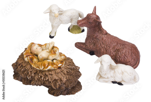 Figurines of animals near baby Jesus