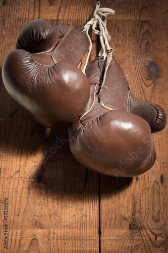 old Boxing Gloves, hanging on wooden wall