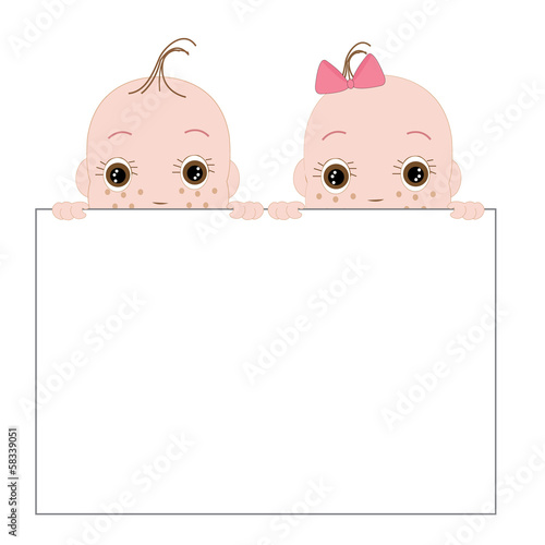 Baby boy and girl holding a board vector illustration