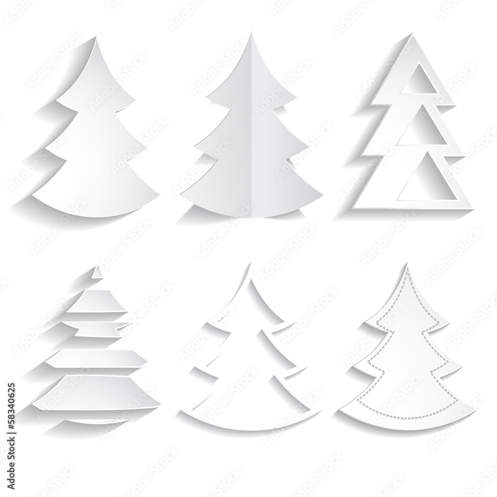 set of white paper Christmas trees
