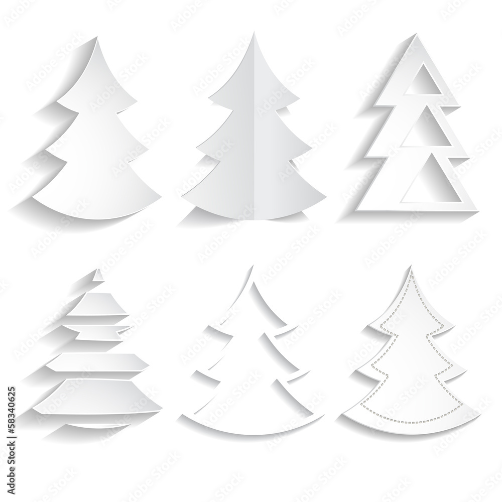 set of white paper Christmas trees set of white paper Christmas trees