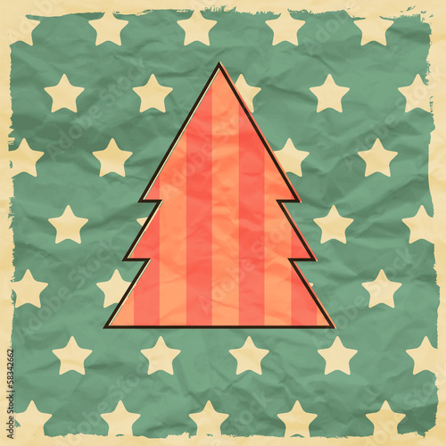 Christmas tree on retro background.