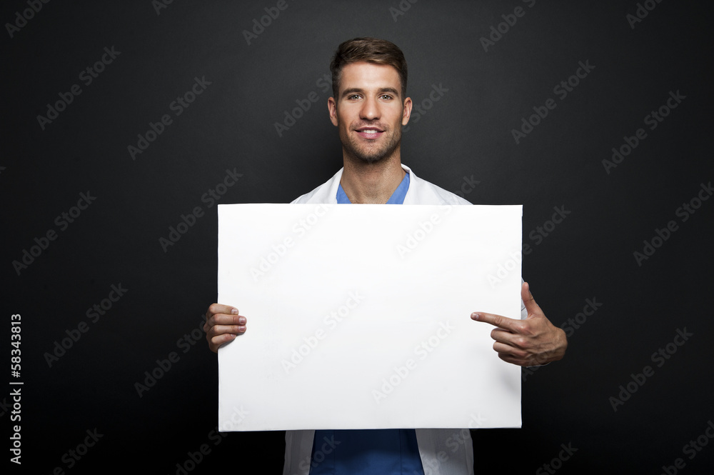 Professional medical doctor with banner Professional medical doctor with banner
