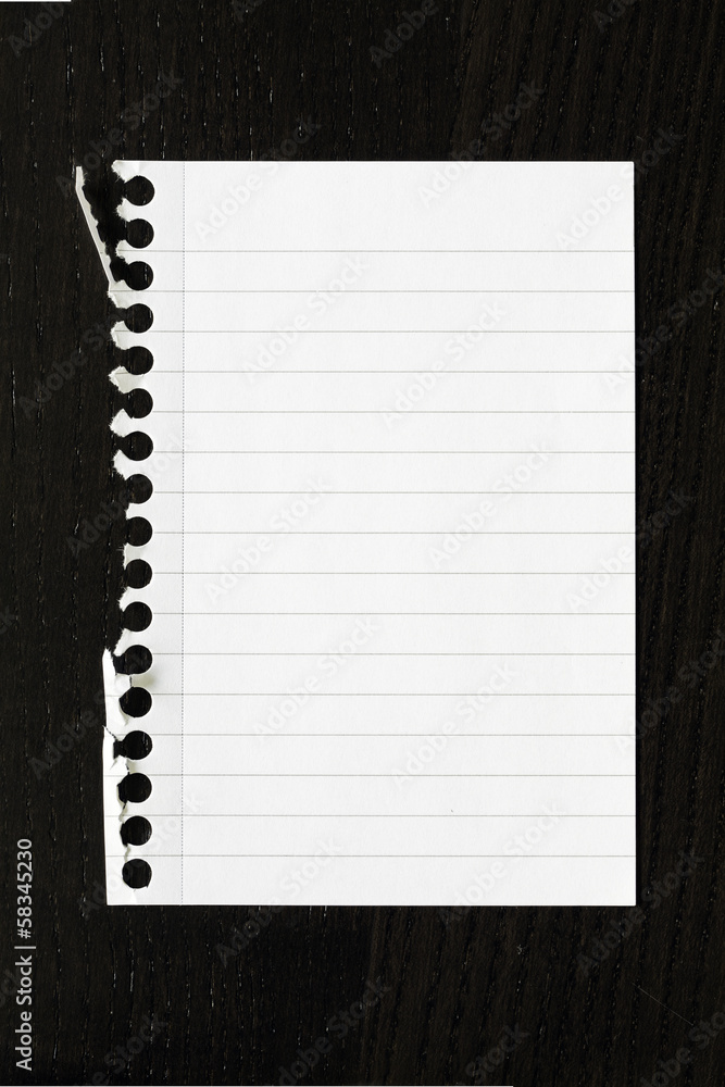 One paper sheet from notebook One paper sheet from notebook