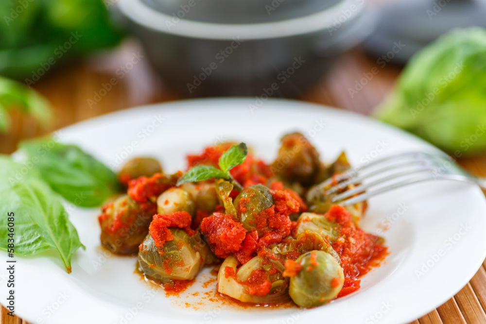 Brussels sprouts baked in tomato sauce Brussels sprouts baked in tomato sauce