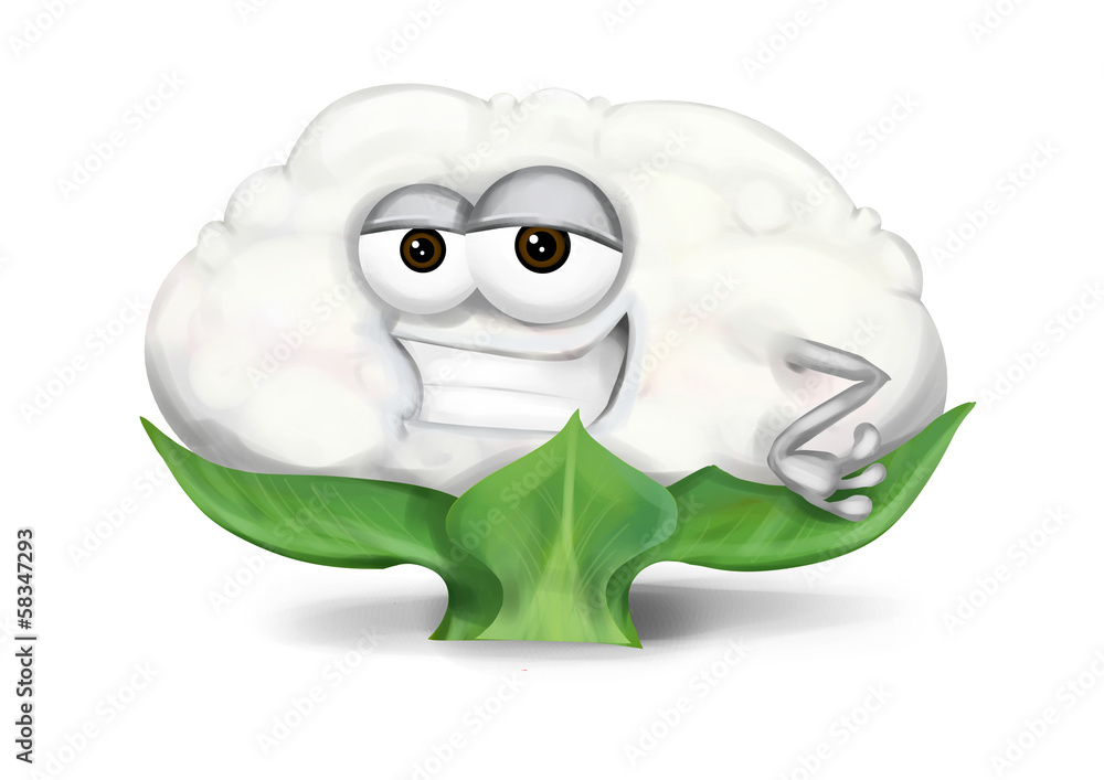 Cool funny cauliflower cartoon character with a big smile. Stock  Illustration | Adobe Stock