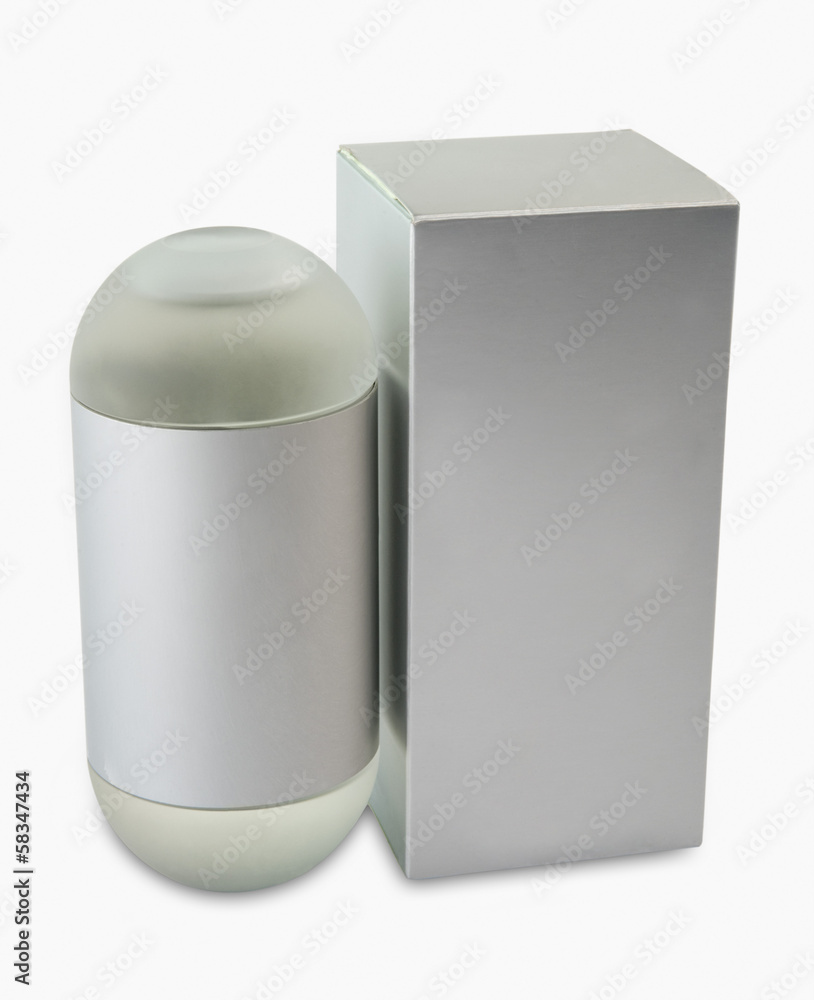 Close-up of a perfume bottle with a box Close-up of a perfume bottle with a box