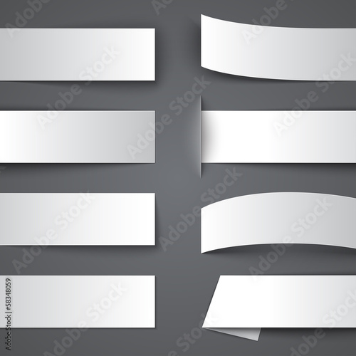 Set of blank paper banners with shadows