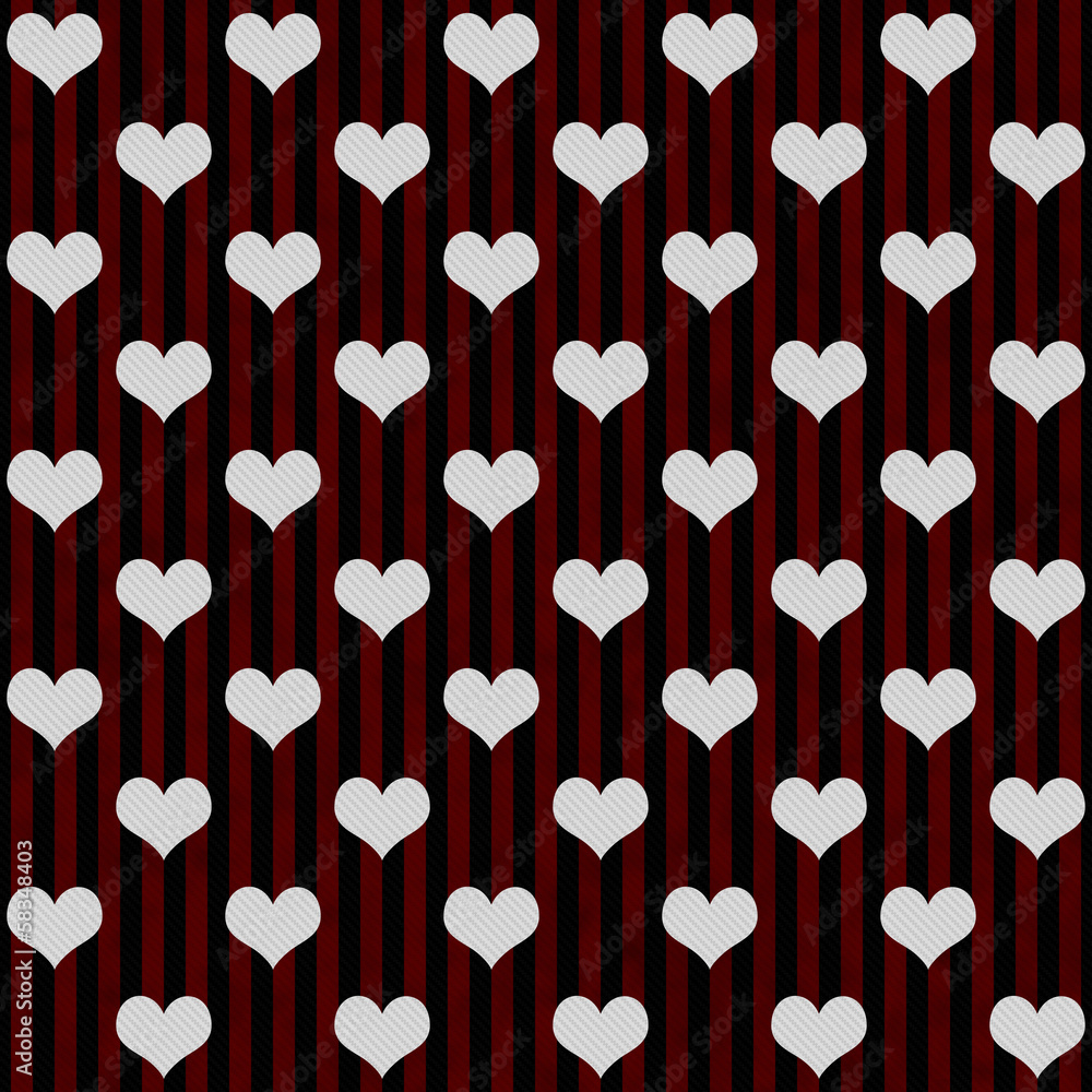 Black, Red and White Hearts and Stripes Textured Fabric Backgrou Black, Red and White Hearts and Stripes Textured Fabric Backgrou