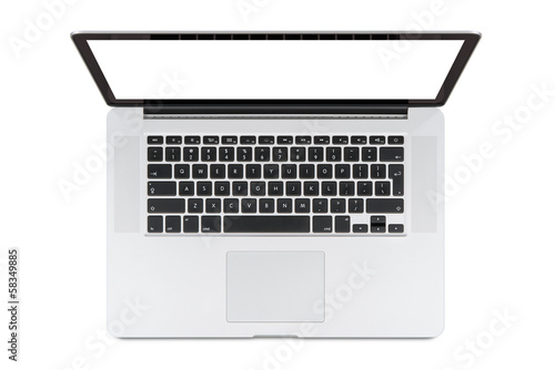 Top view of modern laptop with English keyboard