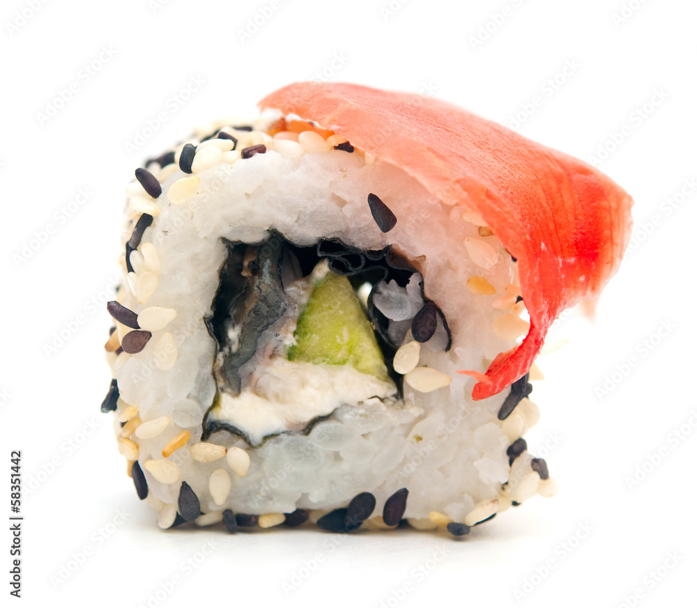 traditional fresh japanese sushi rolls on a white background traditional fresh japanese sushi rolls on a white background
