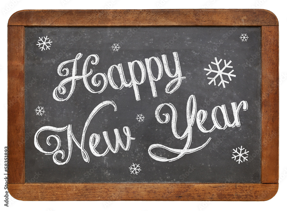 Fototapeta premium Happy New Year on blackboard